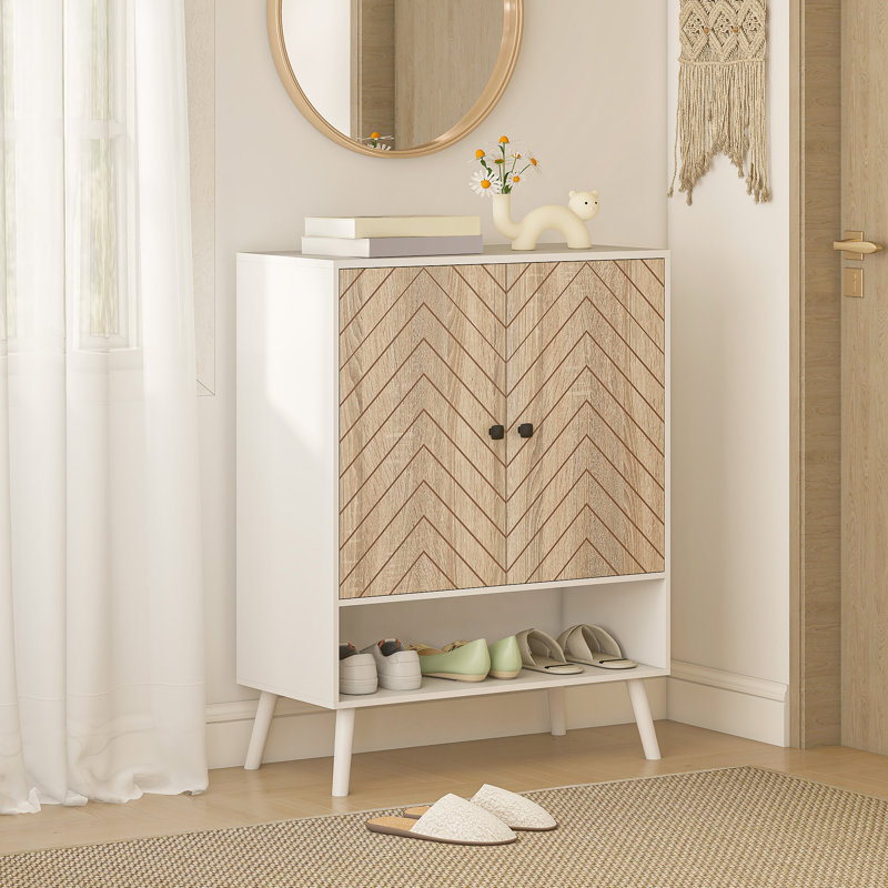 Armoire de rangement pour chaussures, armoire à chaussures à 5 niveaux avec portes, ton naturel