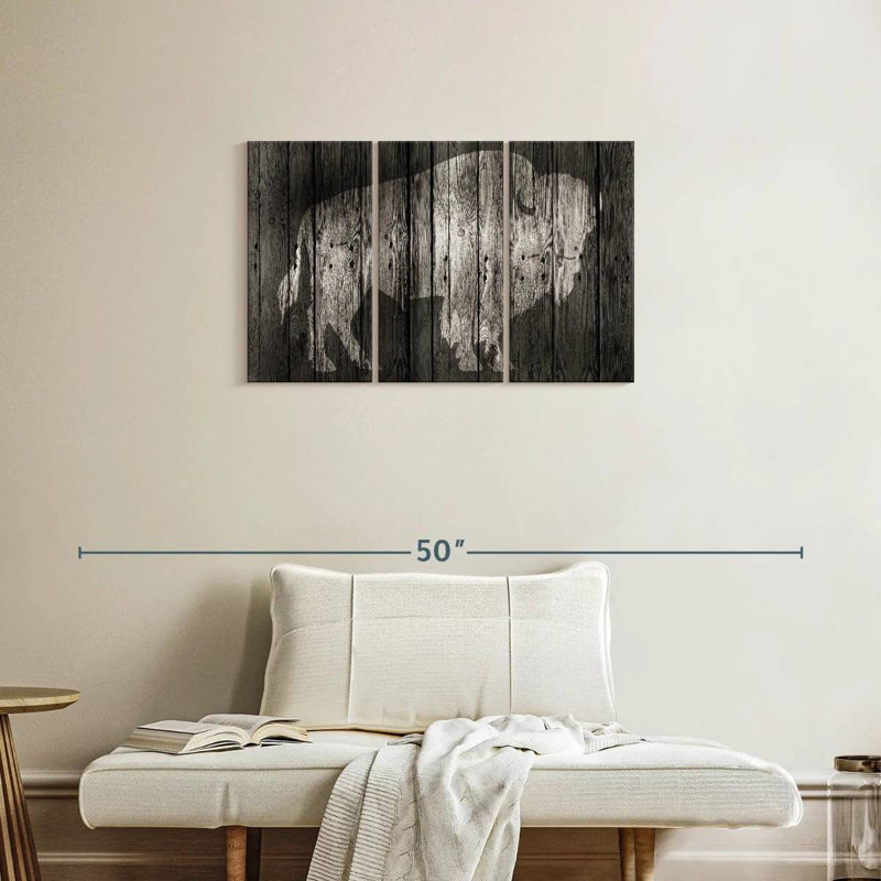 Brampt Bison On Wood, 20" H x 33" W
