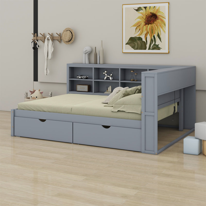 Lit avec rangement Bacil, gris, Lit simple