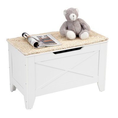 30 Inch White Wooden Storage Bench with Lid – Multi-Functional Shoe Bench, Blanket Chest & Toy Box for Entryway, Bedroom, or Living Room