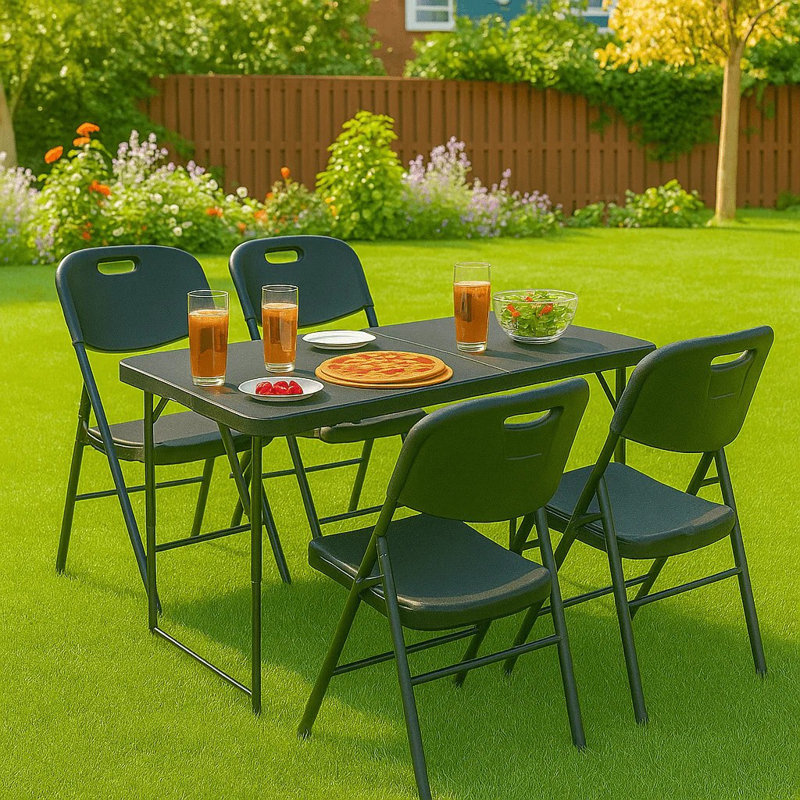 Table pliante 4 pieds avec poignée de transport, PEHD à hauteur réglable et table portable en acier pour une utilisation intérieure / extérieure
