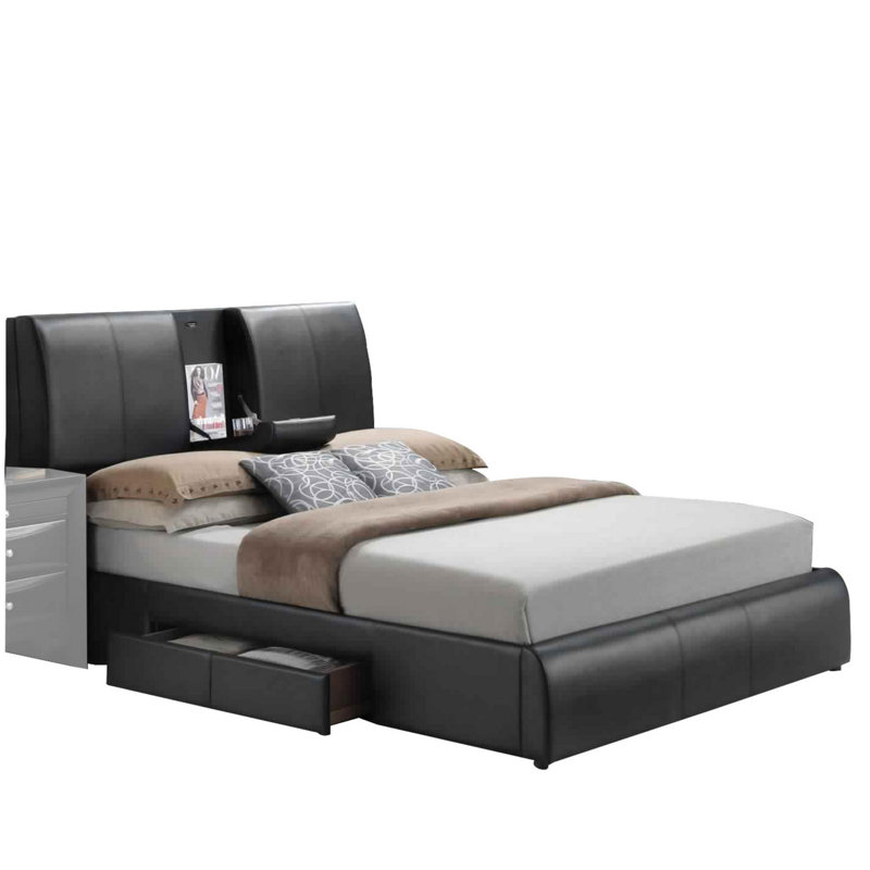 Jodok Vegan Leather Bookcase Storage Bed