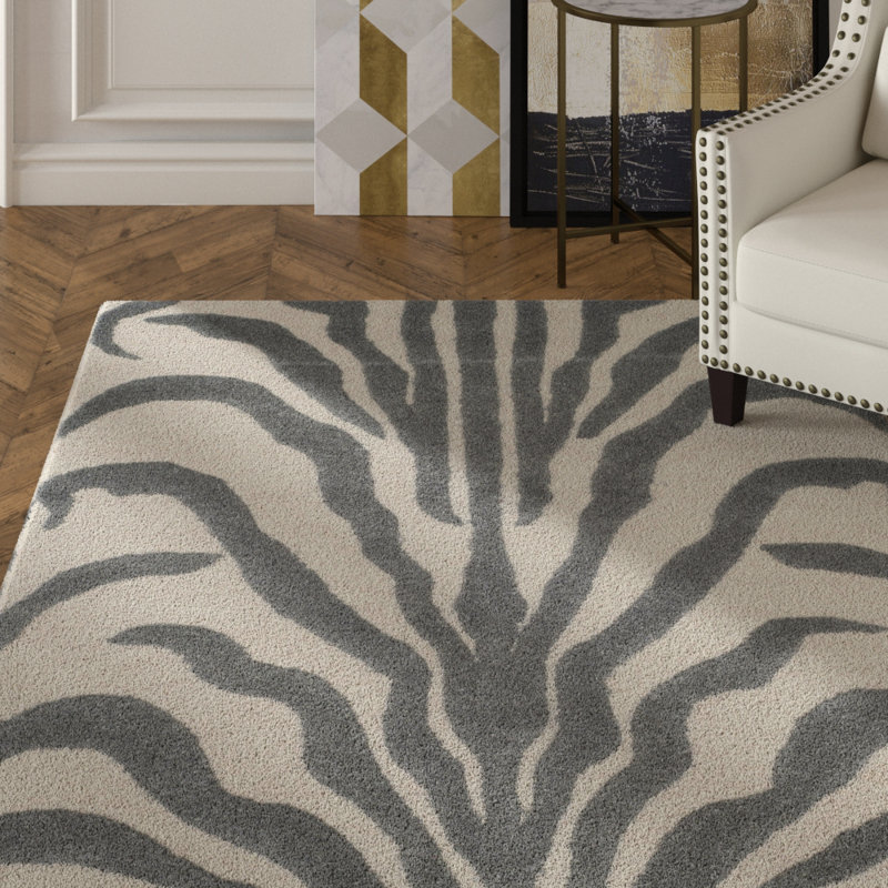 Tapis ivoire / gris foncé en laine touffeté à la main Christoffel, Rectangle 6 pi x 9 pi