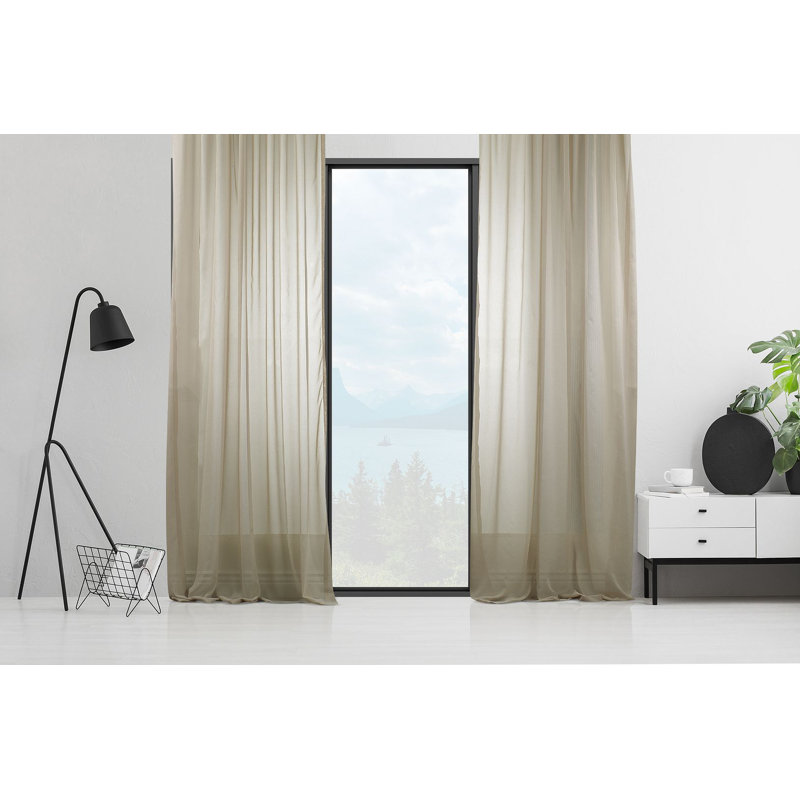 Sheer Curtain Panel Pair, Beige, 280cm Width x 325cm Drop