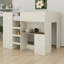 Lit mezzanine double avec bureau, structure de lit mezzanine double en bois avec garde-robe intégrée, tablettes de rangement et tiroirs-117531004