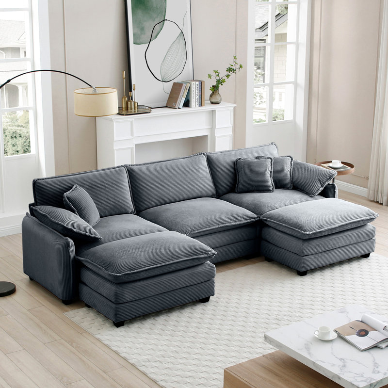 Canapé modulaire surdimensionné avec repose-pieds convertible, H 33,85 po x l 115,34 po x P 34,25 po, Gris