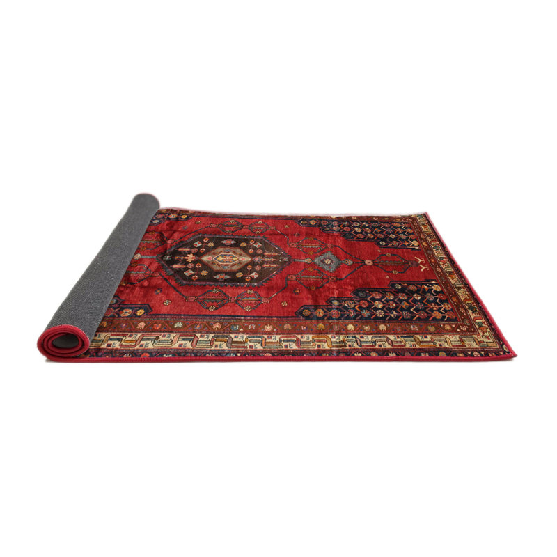 Tapis oriental rouge / brun / bleu marine, Rond 7 pi