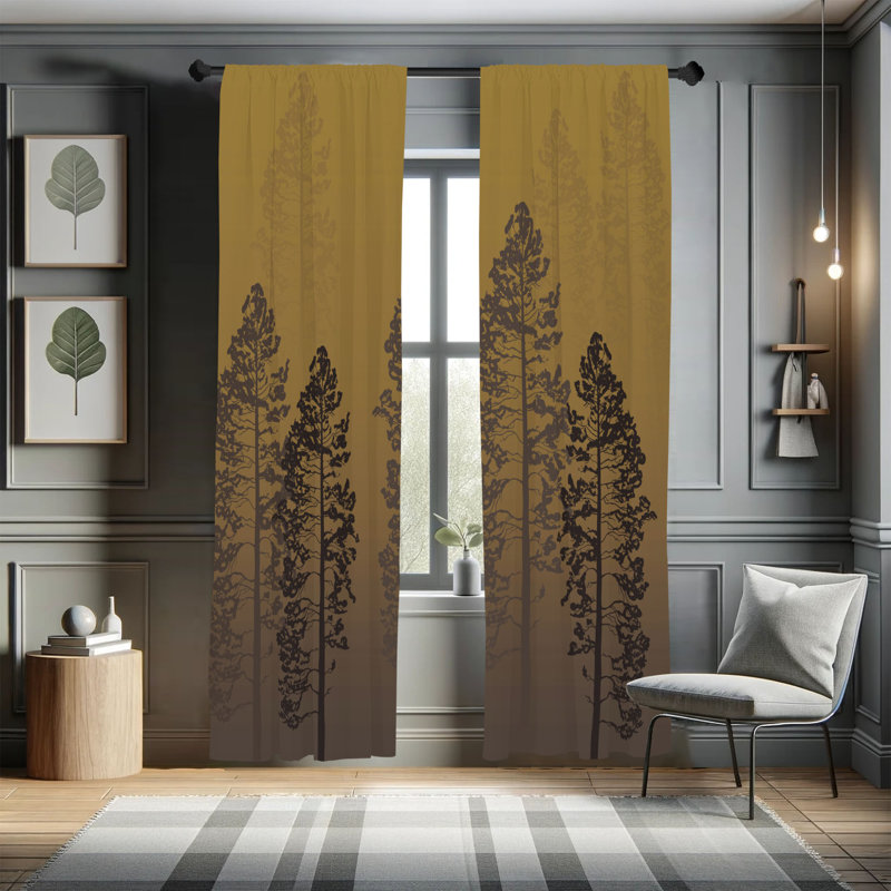 Ebern Designs, rideaux champêtres, pins ombrés de la forêt, Vert pomme, L 28 po x L 84 po
