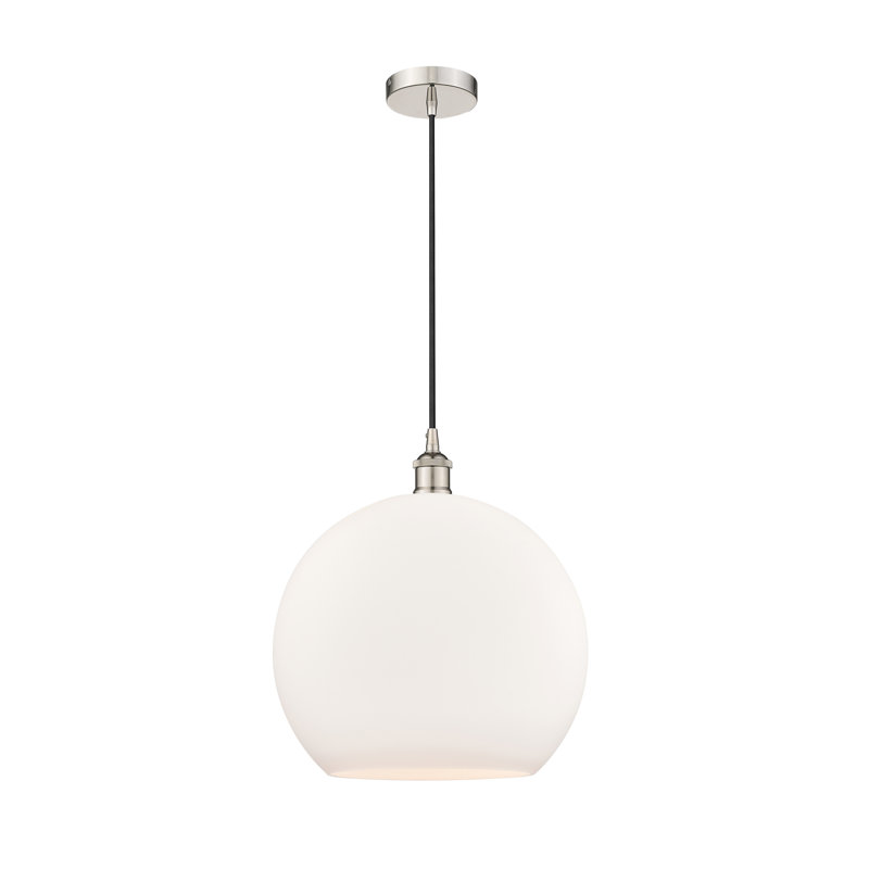Luminaire suspendu simple à 1 lumière Ralph, Blanc mat, H 17,38 po x l 13,75 po x P 13,75 po, Nickel poli