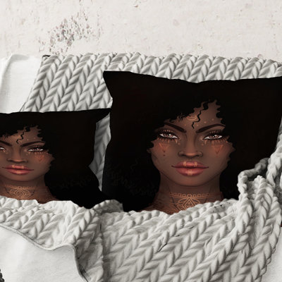 Carré, Portrait d'une femme afro-américaine II - Coussin décoratif imprimé moderne