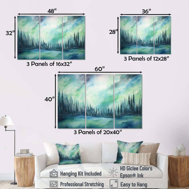 Ensemble de salon Northern Lights Scenery Minimalisme II - Northern Lights, Toile tendue, H 32 po x l 48 po x P 1 po