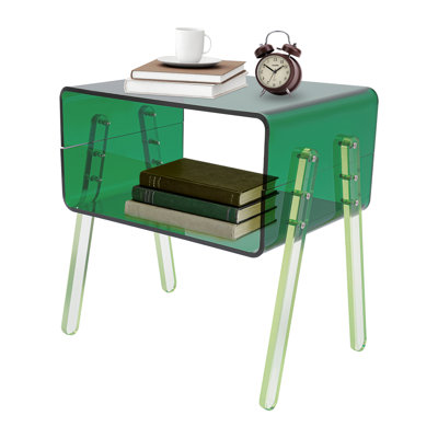 Clear Acrylic Side Table With Open Storage Shelf