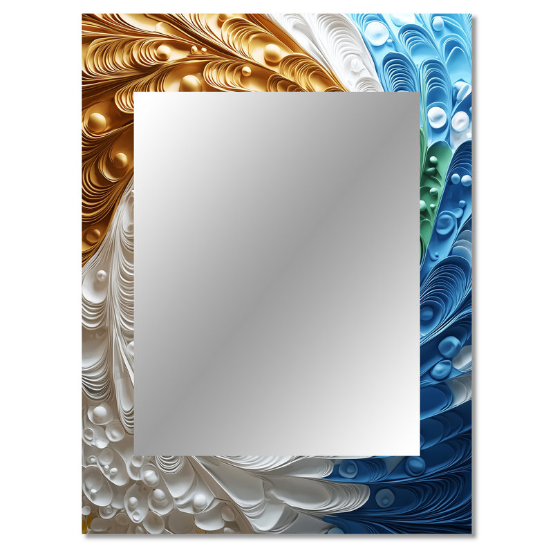 Yellow And Blue Fractal Kaleidoscope Dreams II - Abstract Spirals Decorative Mirror, Yellow Wall Mirror, Printed Metal Art