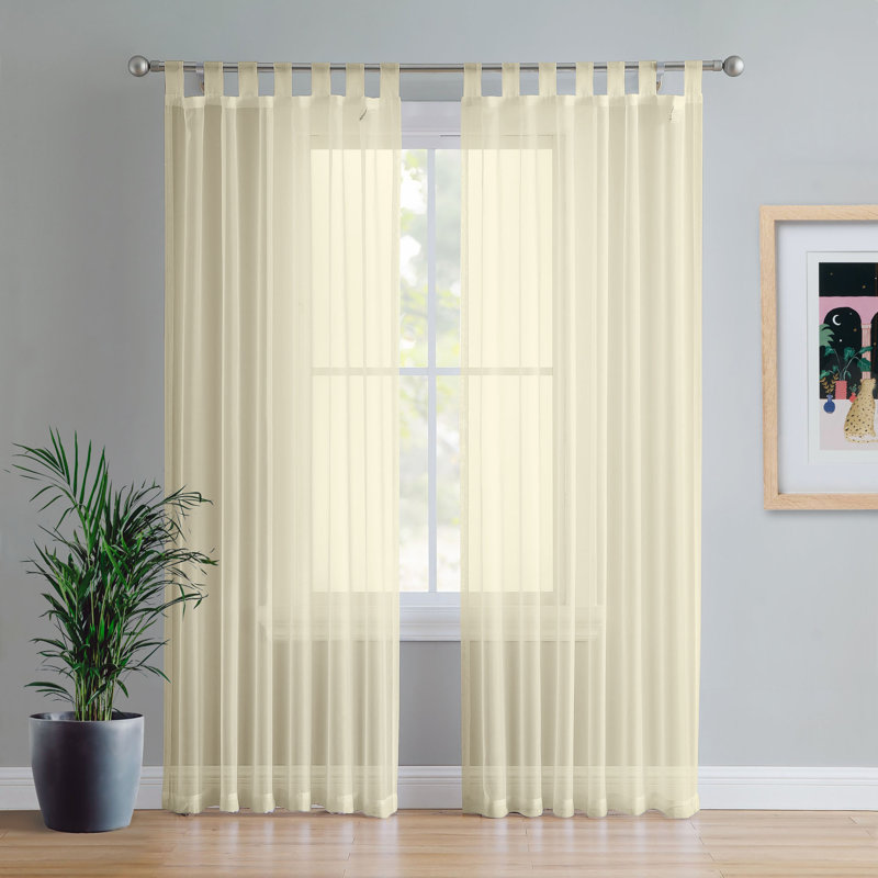 Birdsall Tab Top Sheer Single Curtain Panel, Cream, 144 W x 137 D cm
