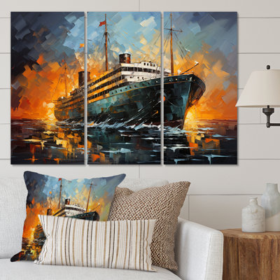 «Boat Titanic Collage Interwoven I», reproduction sur toile 3 pièces