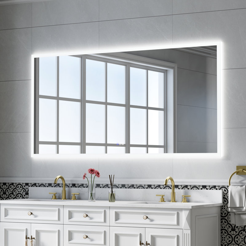 Brycenn Wall Mounted Bathroom Frameless With Back/Front Light LED Mirror,Anti-fog, 36" x 72"