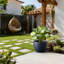 Pot à fleurs rond en béton bleu marine 17 po (intérieur amélioré) avec trous de drainage-641955534-641955529