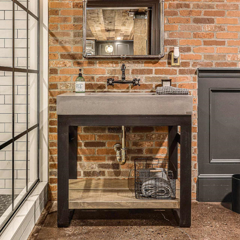 Outland 36'' Single Bathroom Vanity with Concrete Top, Single Hole, Brushed Nickel, Carbon