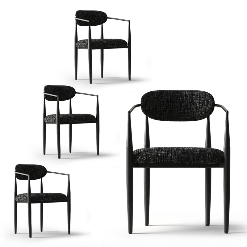 Chaises de salle à manger rembourrées en chenille avec accoudoirs, Noir anthracite, 4