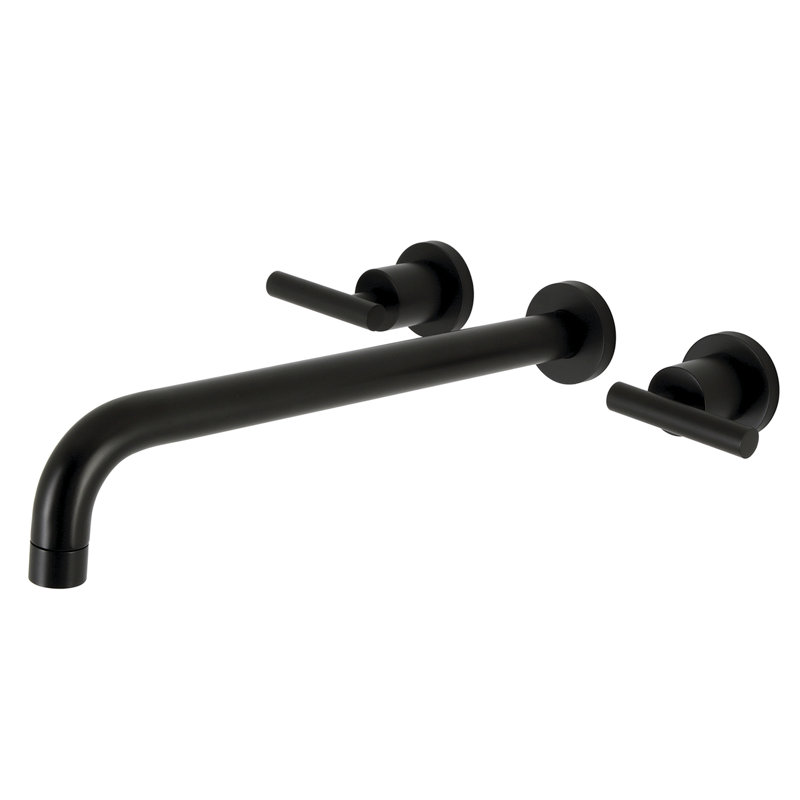 Kingston Brass Manhattan Two-Handle 3-Hole Wall Mount Roman Tub Faucet, Matte Black, Lever