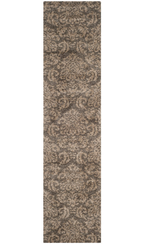 Tapis floral fumé / beige Ellyona, Tapis de couloir 2 pi 3 po x 13 pi
