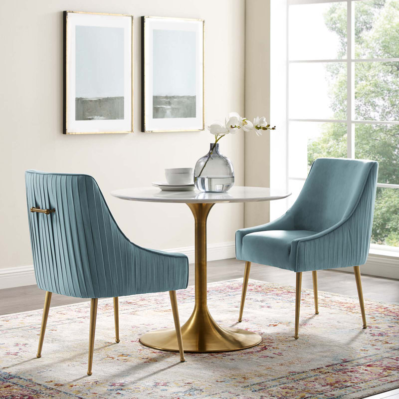 Discern Pleated Back Upholstered Performance Velvet Dining Chair Set by Modway, Gray