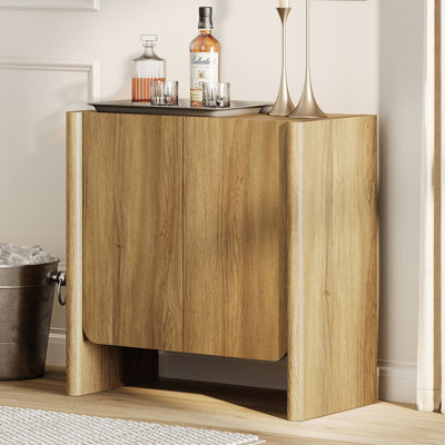 Modern Minimalist 2-Door Sideboard Cabinet With Storages,31.5" Buffet Cabinet With Rounded Edge & Pop-Up Door Design, Freestanding Cabinet Coffee Bar For Dining Room, Kitchen, Living Room,Walnut Brown