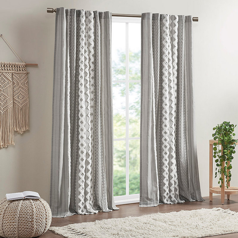 Panneau de rideau en coton avec rayure et doublure en chenille 50 x 84 po, Gris, L 50,06 po x L 84,04 po