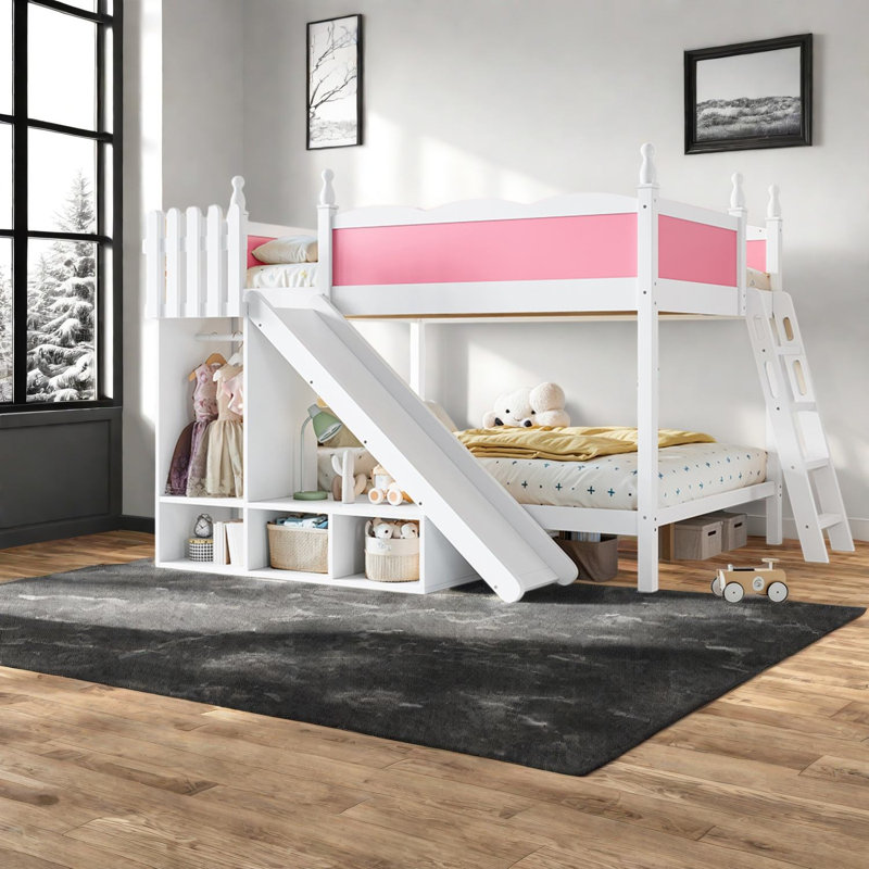 Lit double au dessus d'un lit double avec rangement, lit superposé en bois aggloméré, chambre d'enfant moderne