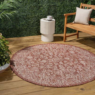Tapis intérieur / extérieur rouge / taupe à motif floral bohémien Leonora
