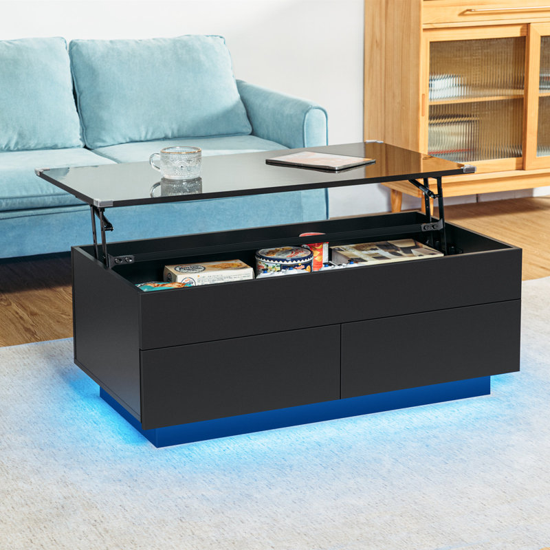 Awer Modern Lift Top  Coffee Table with 2 Drawers, Black