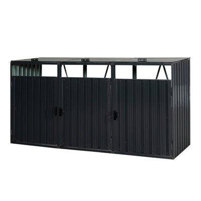 Outdoor Iron Garbage Bin Cabinet - Ventilated, Easy To Assemble, 50.79 In Package Depth For Protection Galvanized Steel Waste Shelter Hide Garbage, , 97.12 Extra Space
