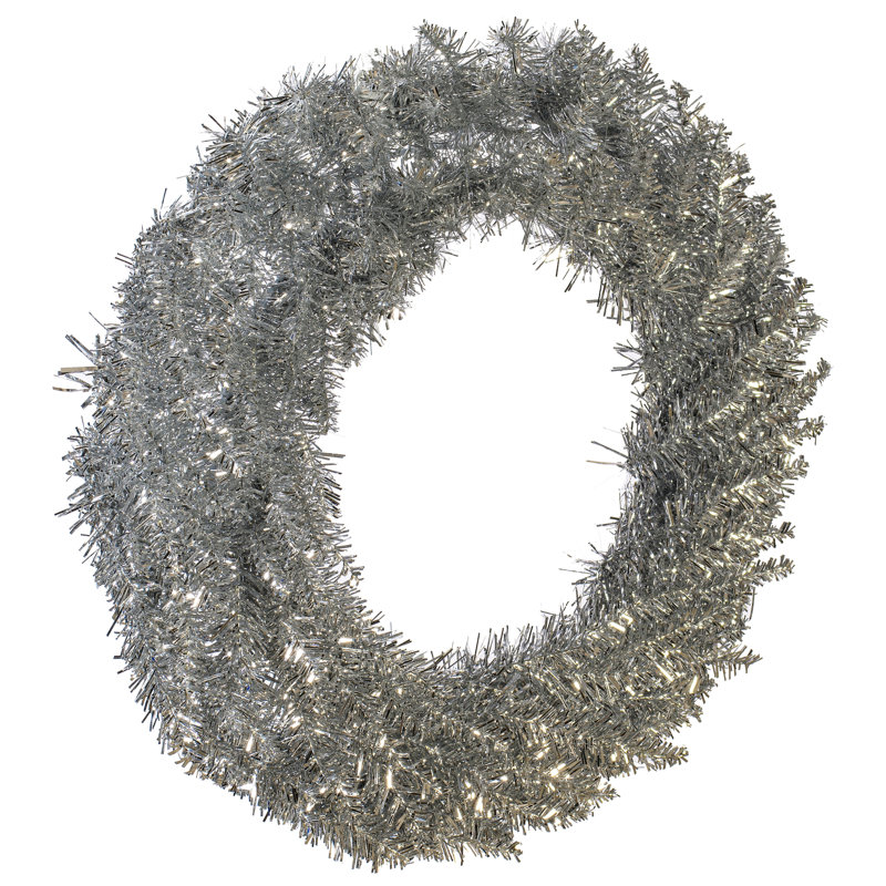 Couronne de Noël artificielle en PVC, H 24 po x l 24 po x P 3 po, Argent