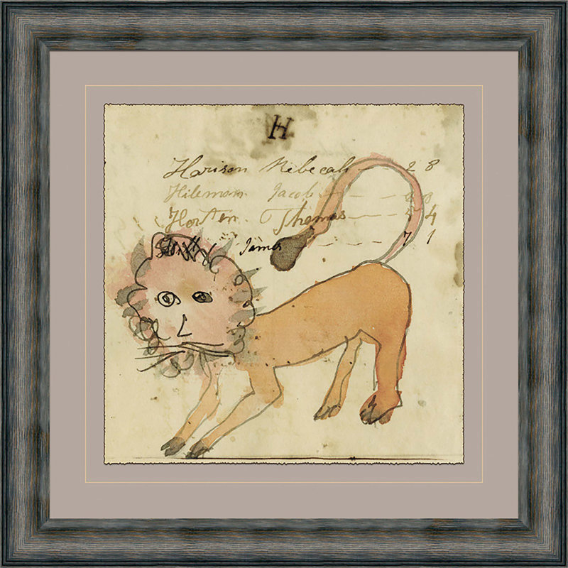 Lion - Mennonite Ledger Drawing Giclee Print, Black, Gray, 30.75" H x 30.75" W x 1.25" D