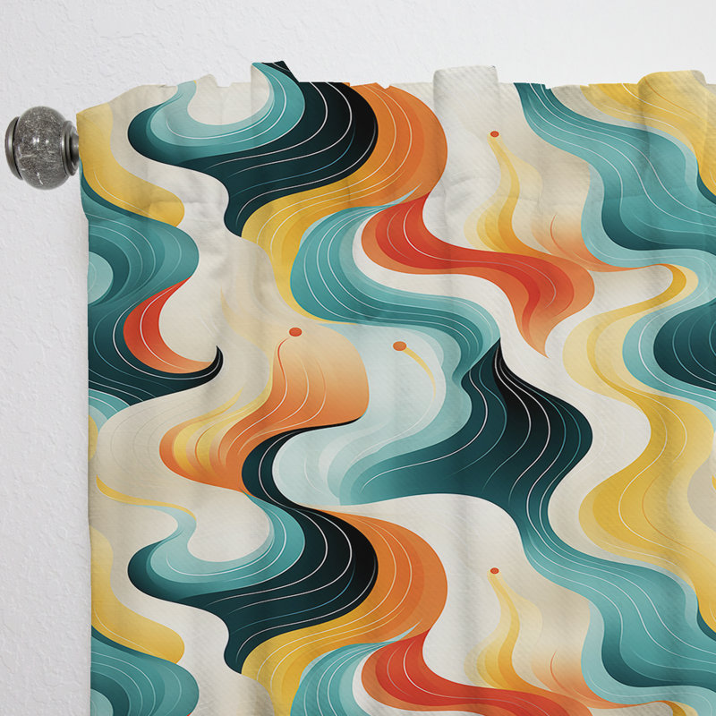 Retro Waves Lines - Rideau Mid-Century - Velours obscurcissant - 1 panneau, L 52 po x L 90 po