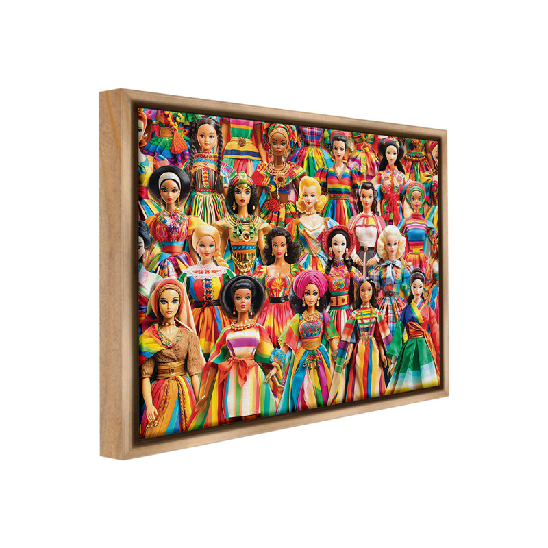 " Various Cultural Dolls " by Michael David Ward, 25" H x 31" W, Montalcino Elm Floater Frame