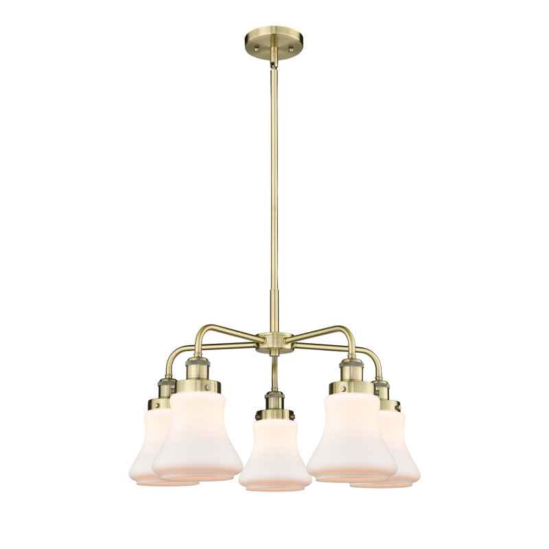 Bhanupriya 5 - Light Glass Dimmable Chandelier, Antique Brass, Matte White
