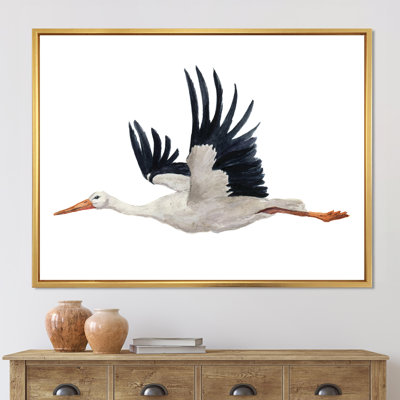Cigogne volante avec une cigogne blanche - peinture sur toile