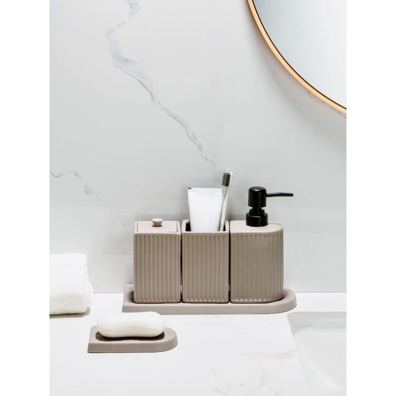 Ensemble d'accessoires de salle de bain - Porte-brosse à dents en céramique, distributeur de lotion / savon, tasse, porte-savon, porte-coton-tige