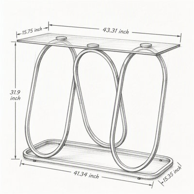 43.3"Modern Tempered Glass Console Table with Ring-Shaped Frames, Chrome Finish and Tempered Glass,Suitable for Living Room,Hallway, Corridor and Bedroom