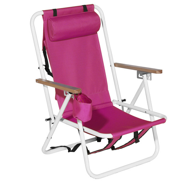 4-Position Recline Beach Chair, 23x21.7x31.5in Barbie Pink, Steel Frame, Oxford Fabric, 265lbs Capacity, Pink