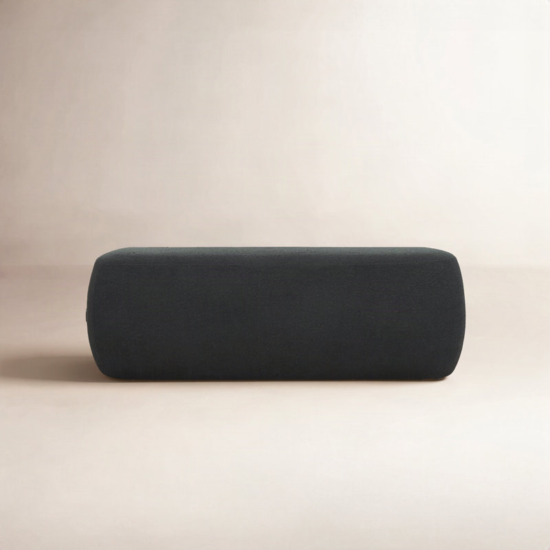 50" Velvet Upholstered Ottoman, White Boucle