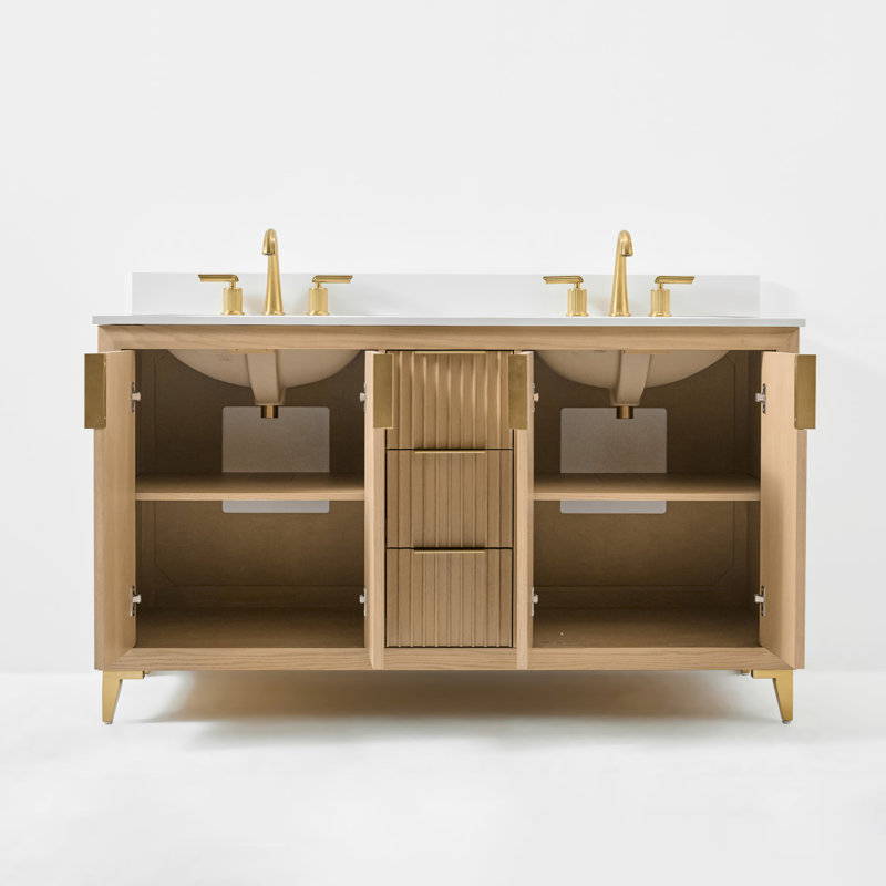 Turlington Freestanding Standard Bathroom Vanity with Top, Oak, 60"