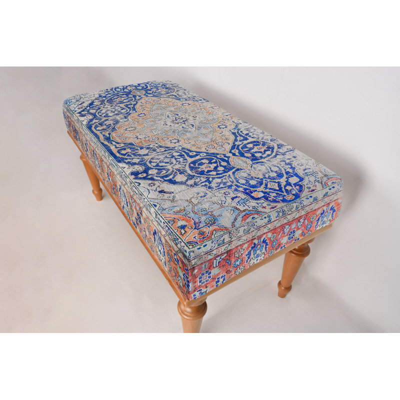 Cotton Upholstered Bench, Brown, 45cm H x 120cm W x 45cm D