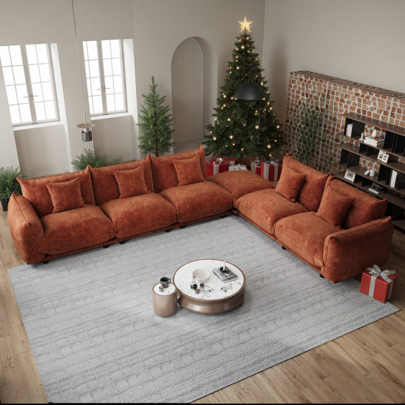Canapé modulaire en chenille 6 pièces Cloud avec repose-pieds, canapé-lit modulaire réversible en tissu doux pour le salon, la chambre à coucher et le bureau