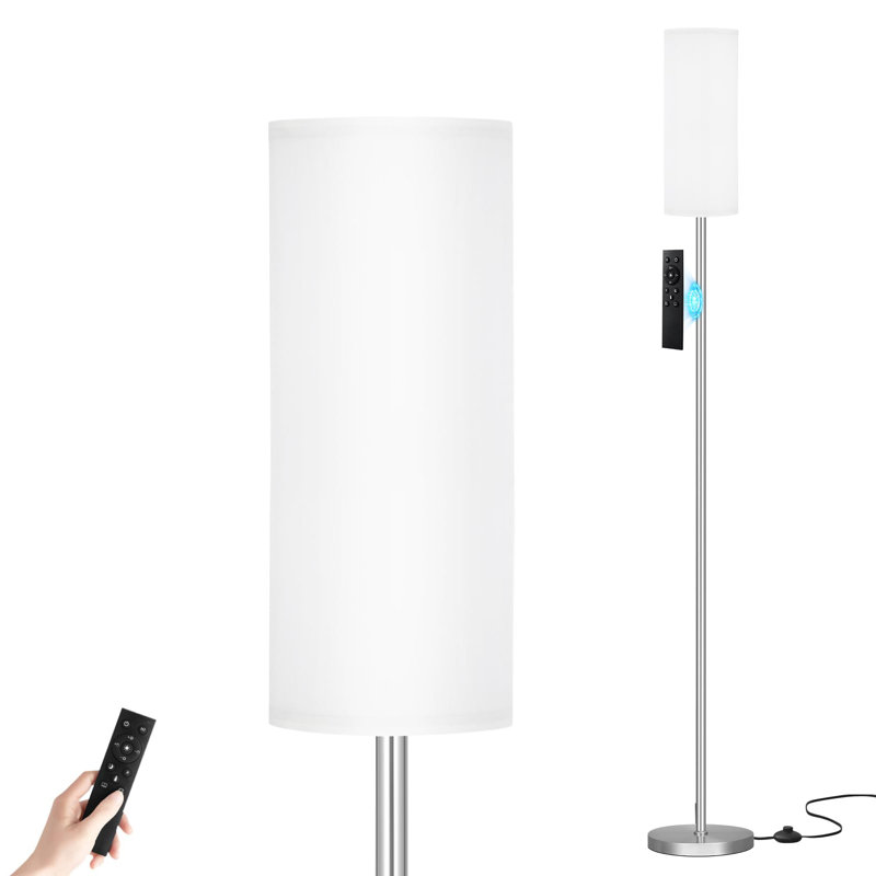 64" Modern Floor Lamp With Remote Control And Stepless Dimmable Colors Temperature & Brightness, Silver, White
