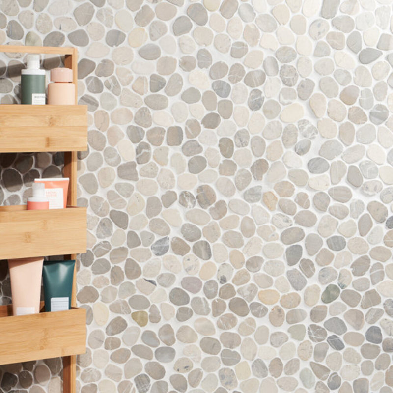 Nature Round Lovina Pebble Mosaic Tile, Pram Gray
