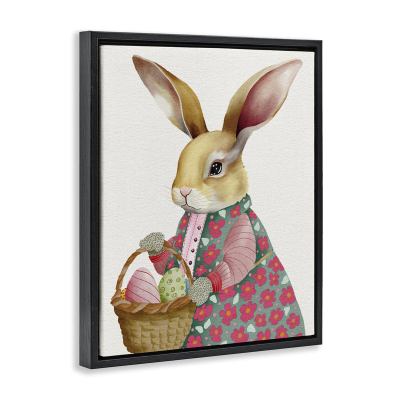 "Pâques lapin avec panier à œufs", art mural encadré par Regina Moore, H 21 po x l 17 po, Cadre flottant noir de jais
