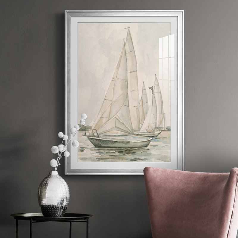 «Sail Scribble II», reproduction encadrée de qualité supérieure - prête à être accrochée, Argent