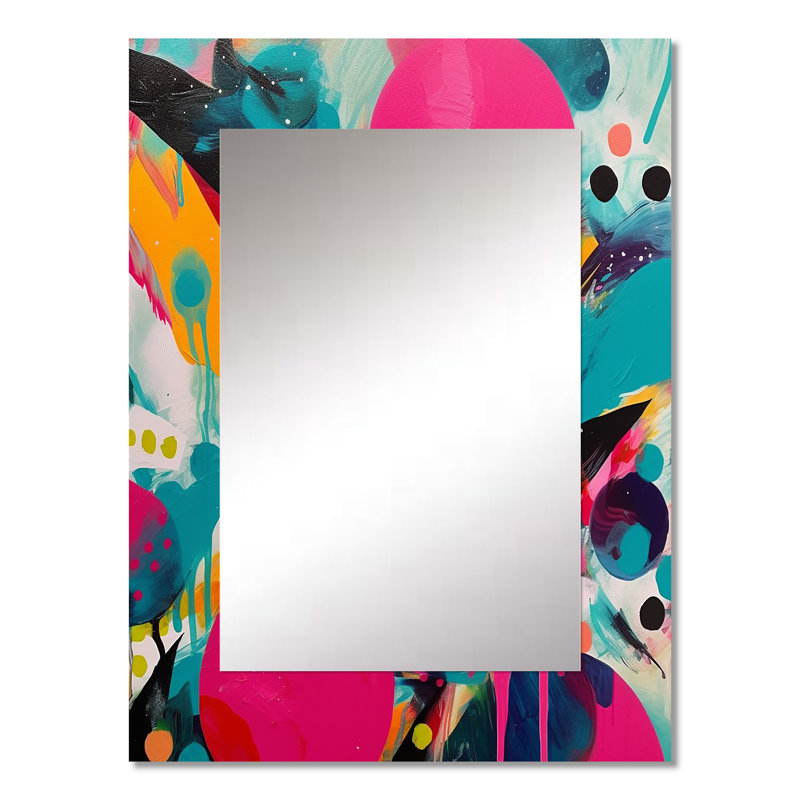 Pink and Turquoise Abstract Enigma I - Abstract Unique Wall Mirror Decor, Modern Large Mirror, Printed Metal Art, 32" x 24"